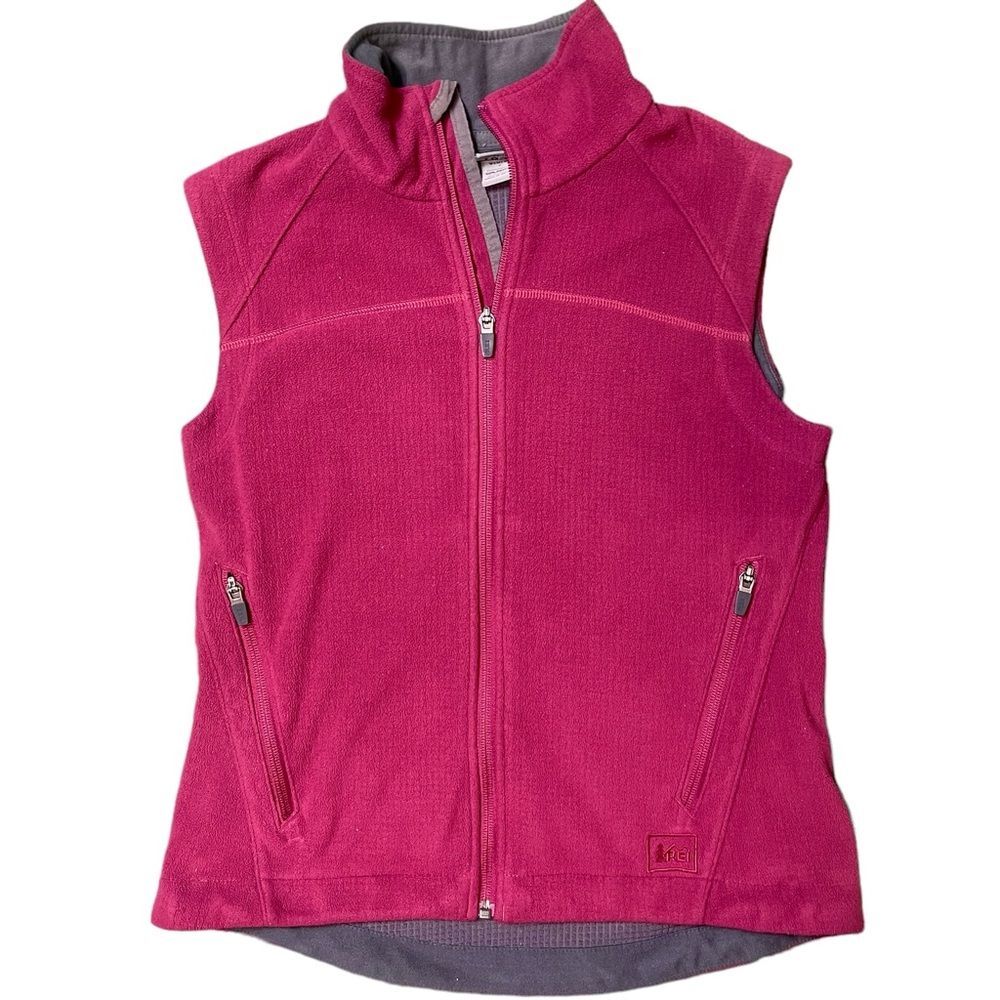 REI classic fleece vest womens sleeveless size small red burgundy thermal zip